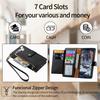 For Oukitel C62 Case RFID Blocking Zipper Pocket Leather Wallet Phone Cover with Strap