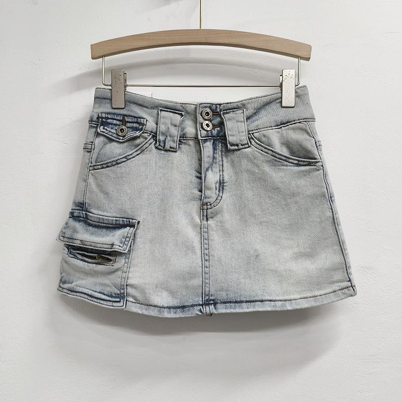 Spice girl retro high waist denim skirt women s design sense pocket temperament sexy Spice girl hip skirt skirt skirt S светло-синий