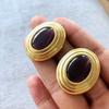 French Romantic Silver Needle Stud Earrings Electroplated Real Gold Stone Gemstone Enamel Glaze Ancient Stud Earrings