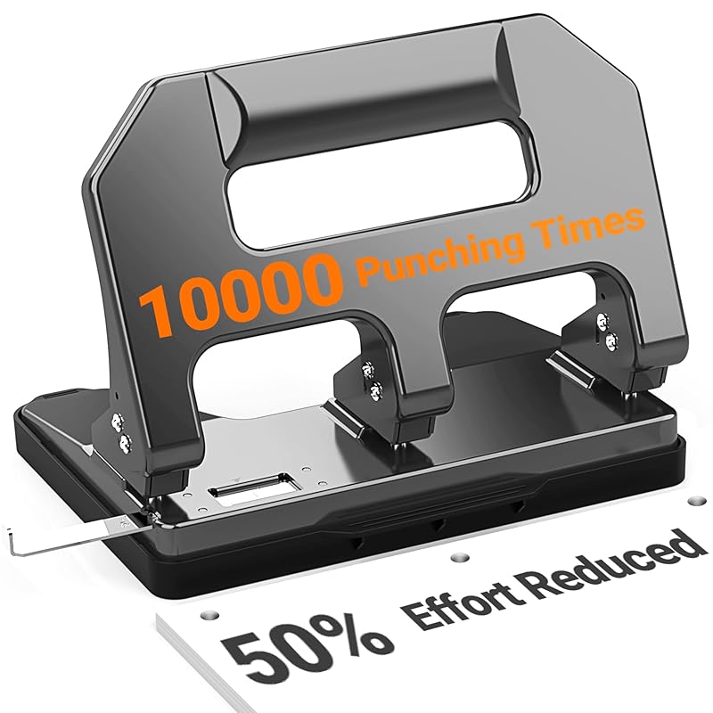 AFMAT HPX1 Heavy Duty 3 Hole Punch, 3 Hole Puncher for Binder, 40-Sheet Three Hole Punch w/ 10000+ Uses, Metal Hole Puncher 3 Ring, 50% Reduced