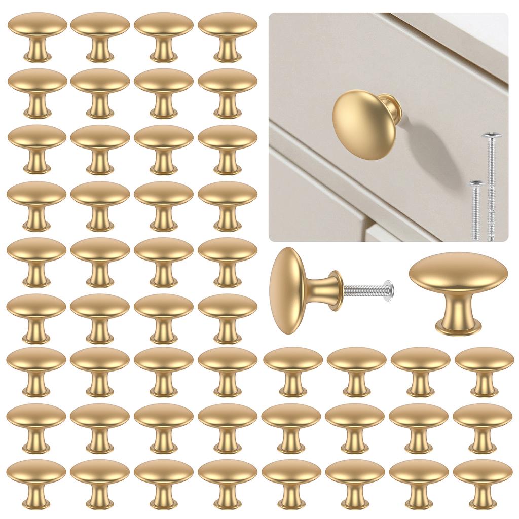 50Pcs Drawer Knob Set Zinc Alloy Cabinet Handles Rustproof Gold Dresser Knobs with Screws Decorative Drawer Pull Handle
