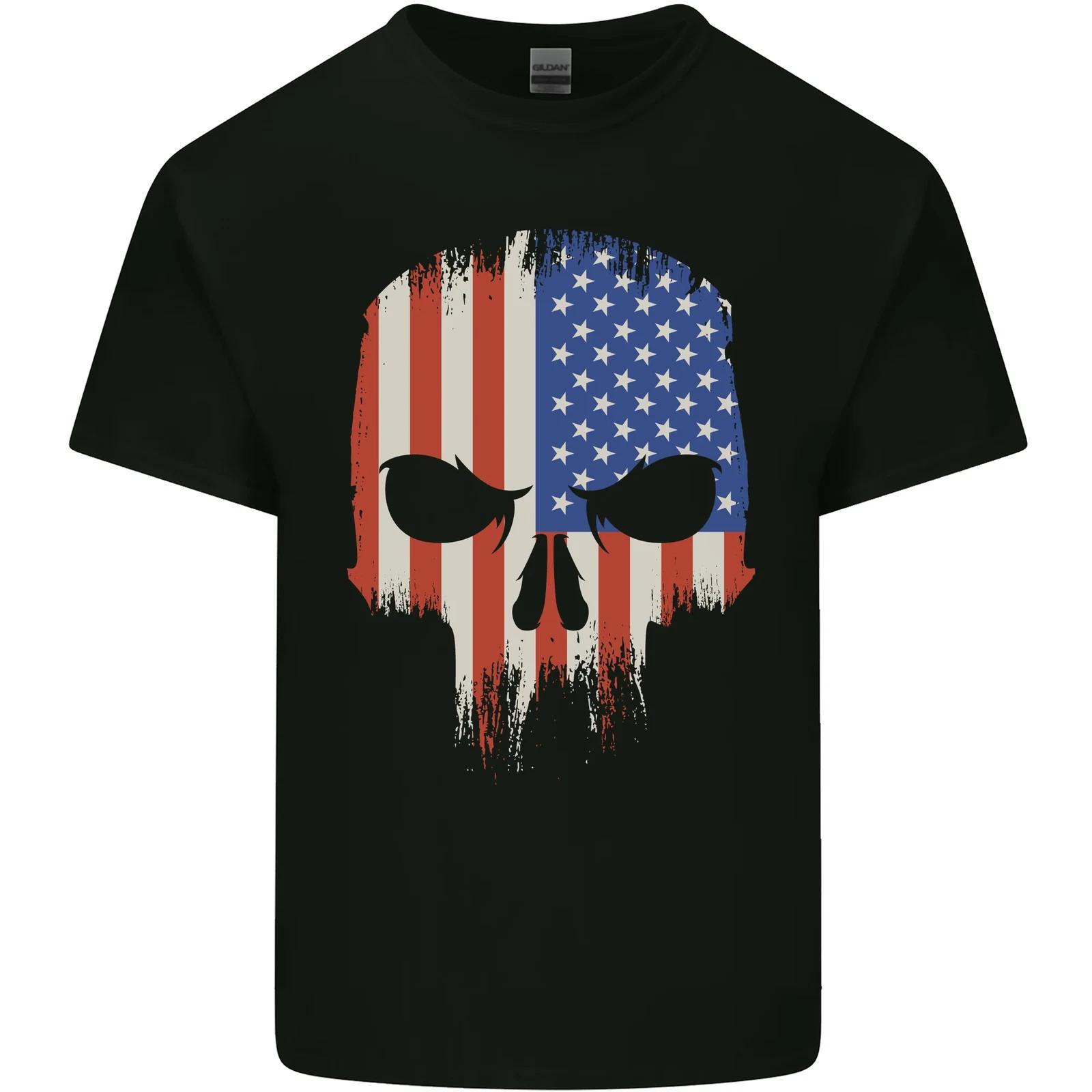 USA Skull America Gym Bodybuilding Biker Kids T-Shirt Childrens M