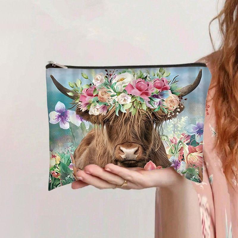 Hot-selling printed highland cow cosmetic bag, data cable storage bag, dedicated for portable large-capacity toiletry bag sf-103