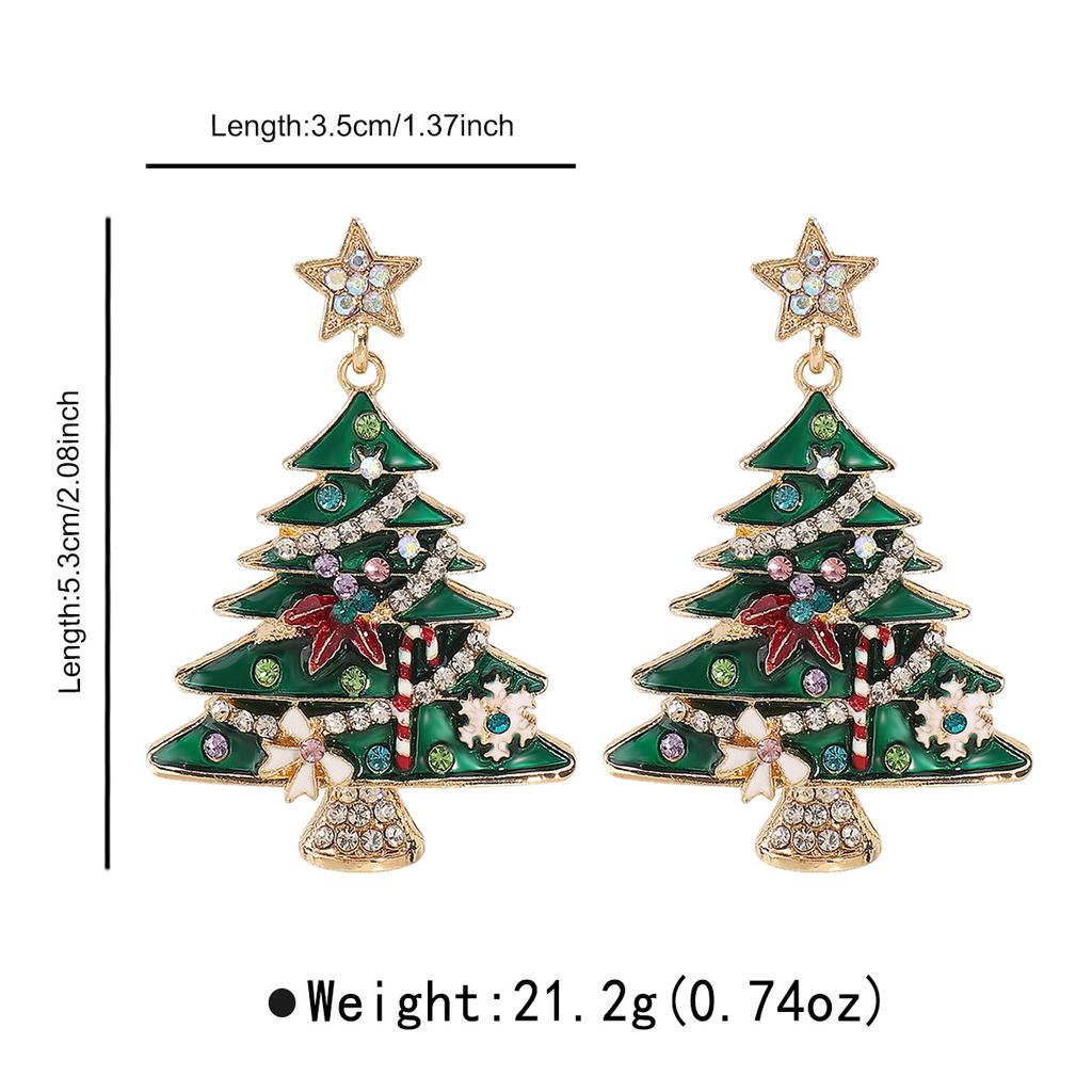 Dripping Oil Vintage Christmas Collection Earrings Earrings Fashion Rhinestones Christmas Tree Earrings New Year's Accessories