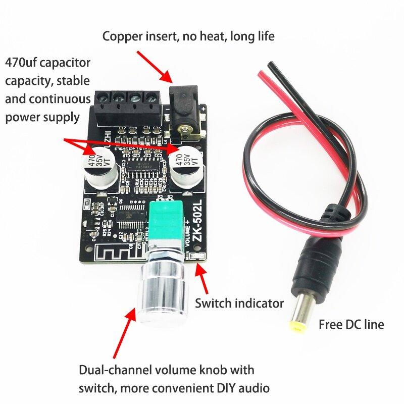 ZK-502L MINI Bluetooth 5.0 DC 5-24V Wireless Audio Digital Power amplifier Stereo board 50Wx2 Bluetooth Amp Amplificador