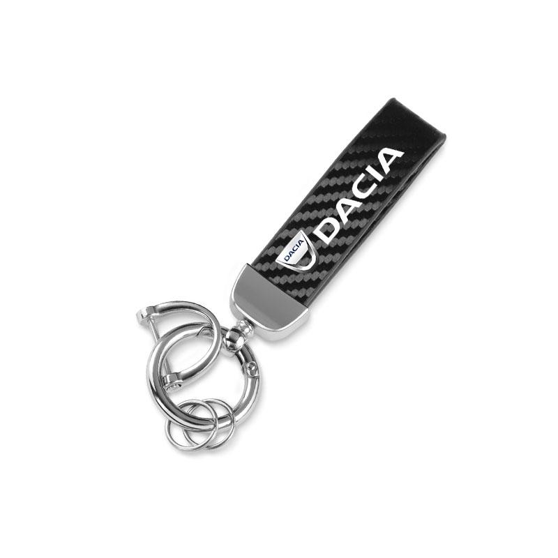 Carbon Leather Luxury Car Logo Keychain Zinc Alloy Emblem Keyring For Dacia Logan Sandero Duster Lodgy Spring Jogger Dokker