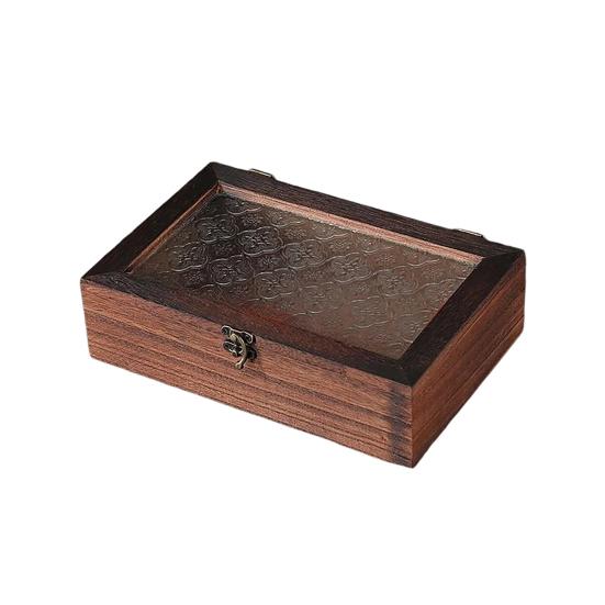 Jewelry Storage Box with Buckle And Flip-Top Lid Case Wood Retro Design Dustproof Organizer for Small Sundries
