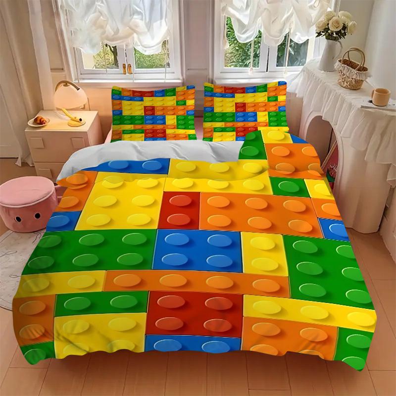3-delige beddengoedset Bouwsteen legpuzzel Bevat 1 Dekbed + 2 Kussenslopen, Zonder Kussenvullingen, Zacht Comfortabel, Lichtgewicht Br