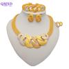 Trendy Nigerian Dubai Gold Color Jewelry Set For Women Tassel Long Chain Bridal Long Necklace Bracelet Earring Ring Wedding Sets