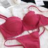 New 6 Color Women Cotton Underwear French Sexy 1/2 Cup Push Up Bra Set Fashion Fluorescent Summer Lace Bra and Thongs Lingerie
