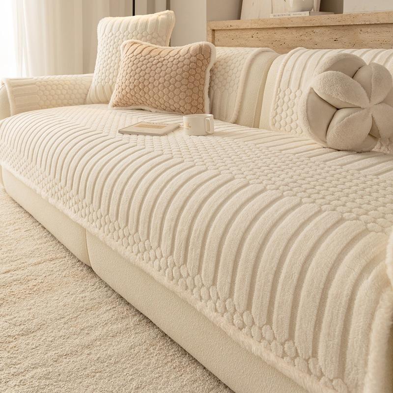 Auf Lager Fleecy Glatt Samt Couch Schutz Off-White Stil Unifarben Maschinenwaschbar Stuhl Kissenpolster Anti-Rutsch Möbel Staub 90x70cm 1pc