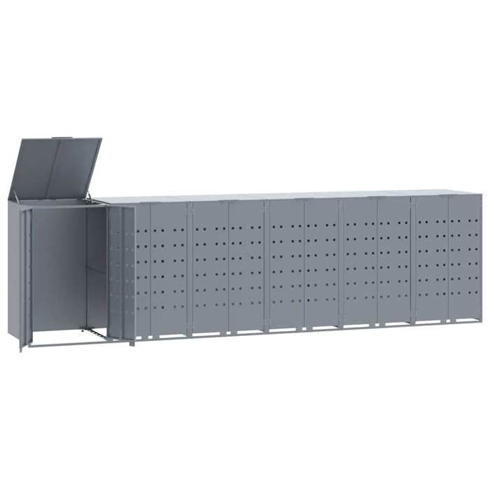 VidaXL Wheeled Storage for Trash Cans for 6 Bins Steel Grey, Trash Can Storage, 3279991