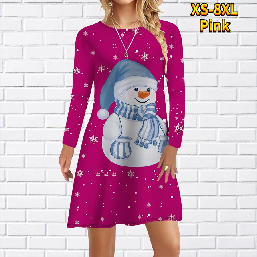 Женское повседневное платье с милым принтом снеговика — фото 3