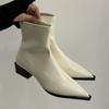 Fashion Women Pointed Ankle Boots Mid Heels Pointed Leather Sexy Chelsea Boots Trend Design Winter New Pumps Designer Short Botas Mujer