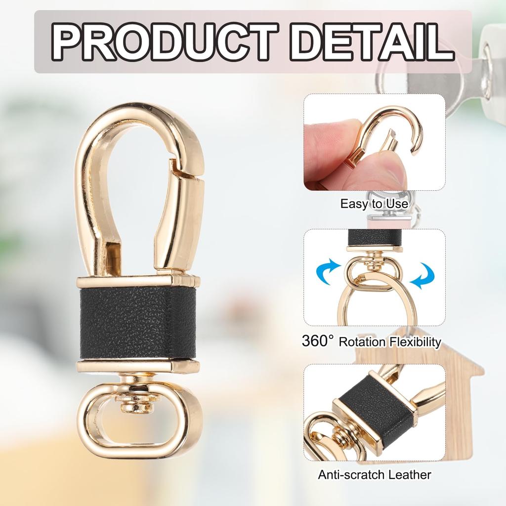 Set of 2 Metal Key Keyring Swivel Leather Keychain Buckles for Car Gold [uxcell] Keychains, Clips, Hooks, Holders, Organizers, Buckles, Accessories,
