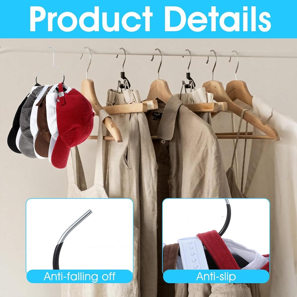 2 Pcs Hat Organizer Hanger, Hat Hangers for Closet Hats Hangers for Closet Cap Hanger for Baseball Caps Scarf Belt Tie Purse Hats Rack Storage