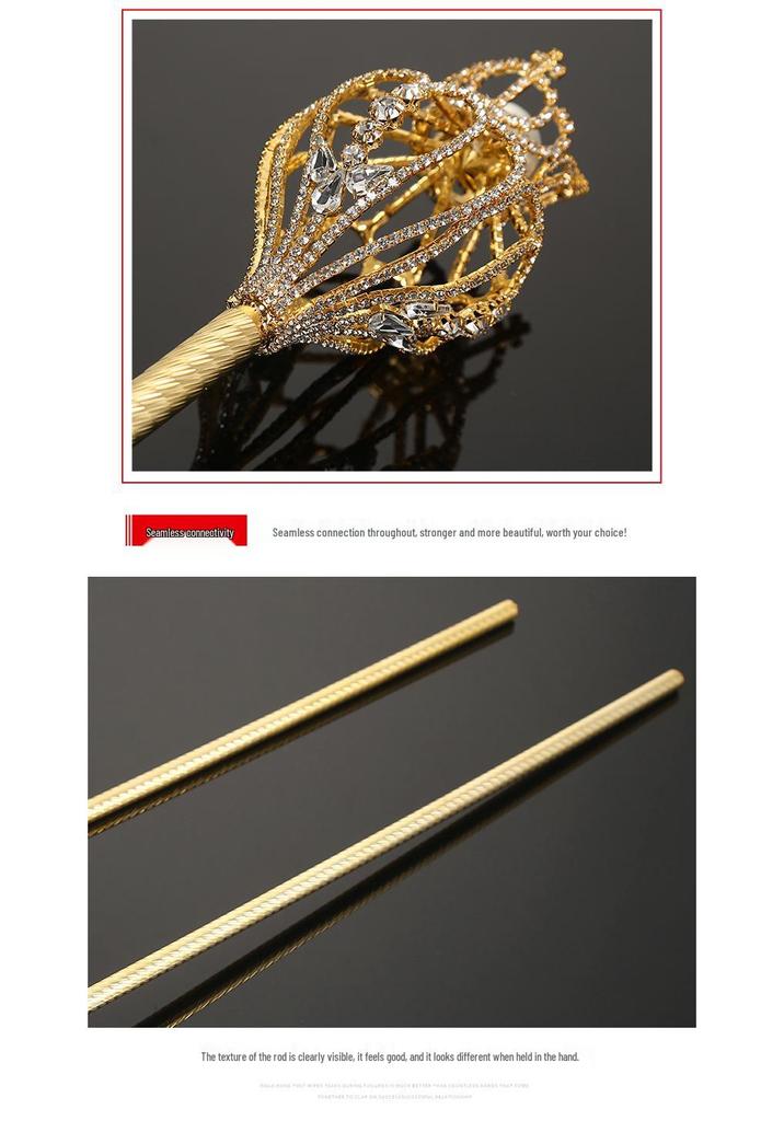 High-Quality Rhinestone Oval Crown Scepter - Bright Magic Fairy Wand