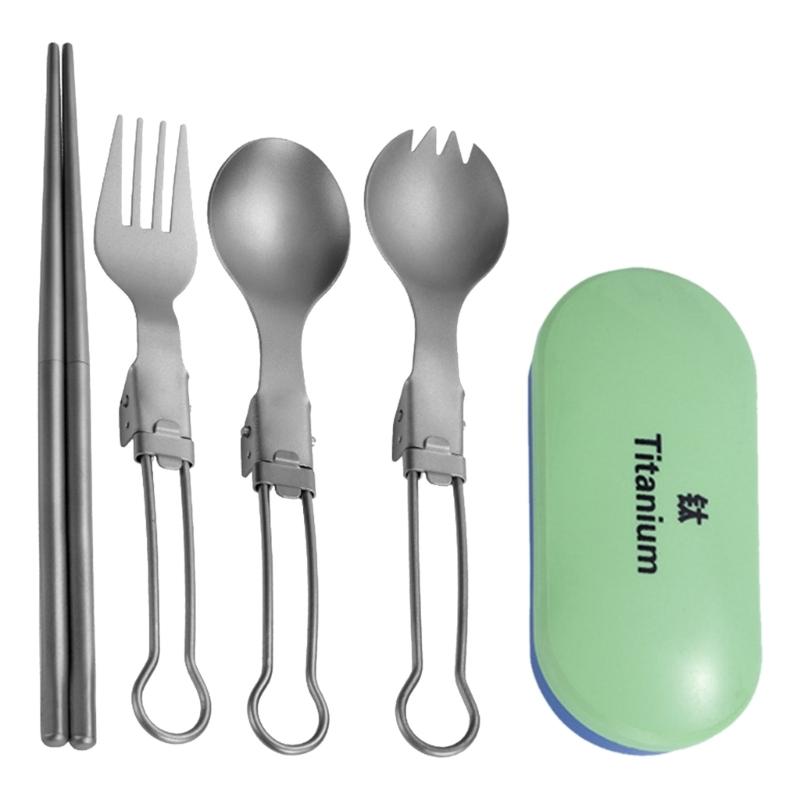 Outdoor Metal Tableware Folding Camping Cutlery Set Fork Spoon Chopstick Travel Utensils for Outdoor Picnic Dining 1