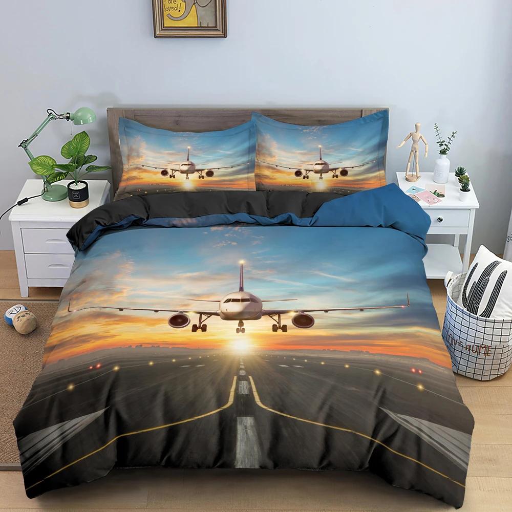 Airplane Sky Digital Printed Bedding Set Soft Comforter Duvet Cover King Queen Twin Size Birthday Gift Adult Boy Bedroom Decor