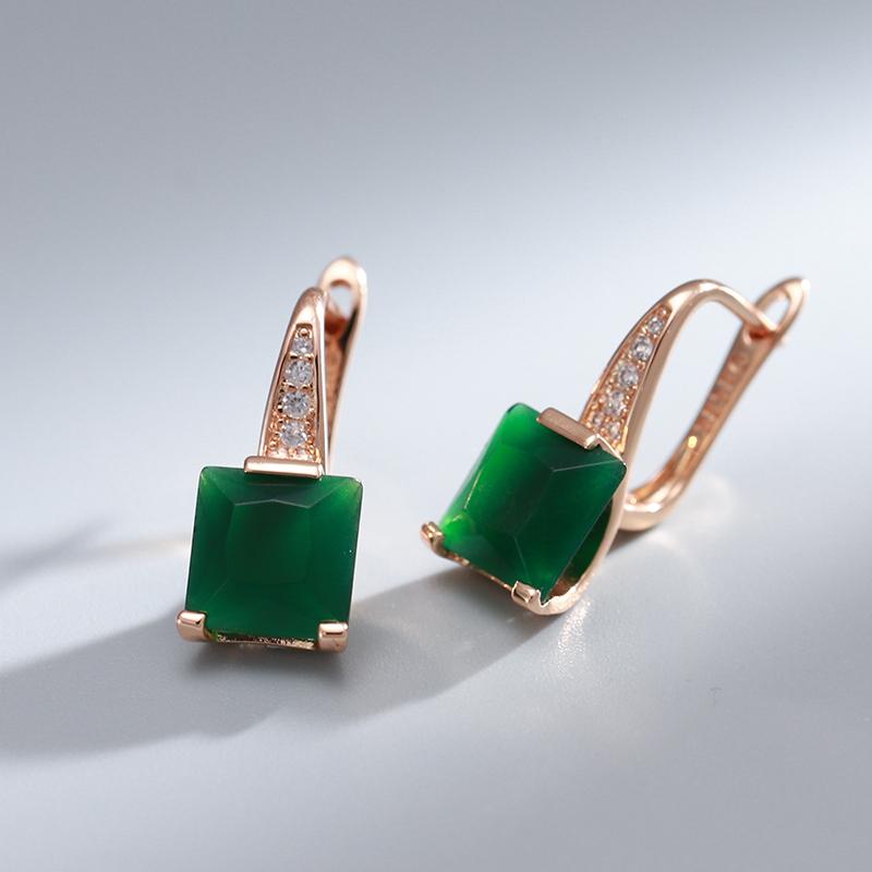 New Emerald Square Cut Zircon Promise Earring For Women Luxury  Rose Gold Wedding Jewelry Party Daily Dangle Earrings