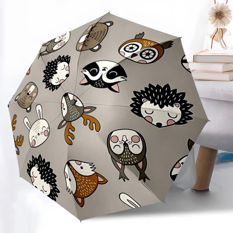 1 szt. Leśne stworzenia Automatyczny Otwierany/Zamykany Składany Parasol, Kompaktowy Przenośny Parasol Podróżny yy251230164
