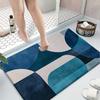 Blue Abstract Geometric Printed Flannel Bath Mat With Soft Texture And Non Slip Backing Cozy Rug For Bathroom Or Home Decor