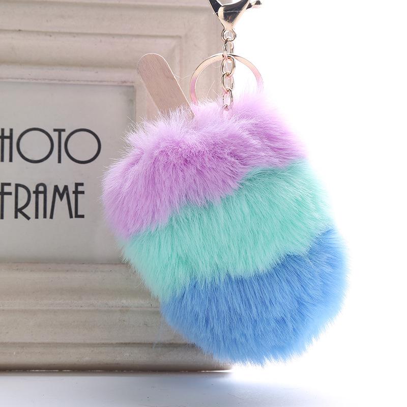 1Pcs Car Soft Pompom Fluffy Ice Cream Faux Fur Key Chain Gift Key Ring Jewelry Pendant