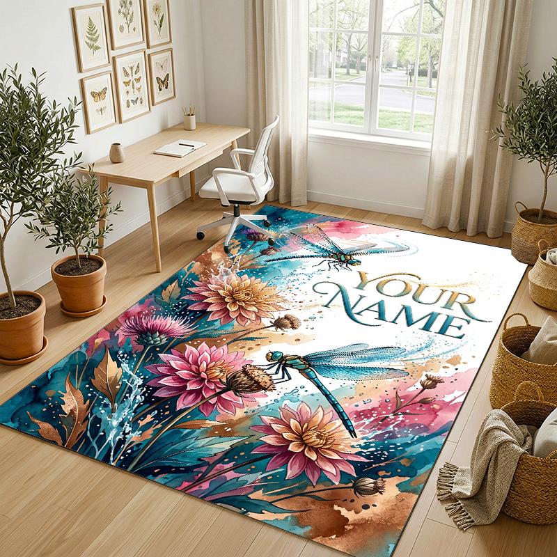 Dragon Phoenix Theme Crystal Velvet Rug Personalized Custom Name Text Soft Floor Mat Home Decor