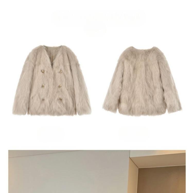 Modischer, umweltfreundlicher, einfarbiger Kunstfuchspelzmantel für Damen mit elegantem Temperament