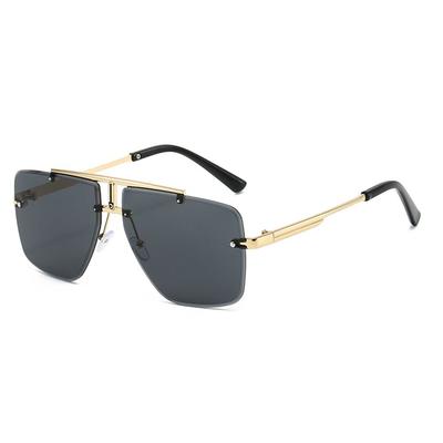 Trendy Oversized Double Bridge Sunglasses Square Frame Rimless Gradient Lens Sun Glasses UV Protection Frameless Men's Shades