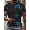 New 3D Summer Blue Rose Electric Tide Art Abstract Pattern Short-Sleeve Digital Print Design T-Shirt, Trendy Men's Casual Fashion Top