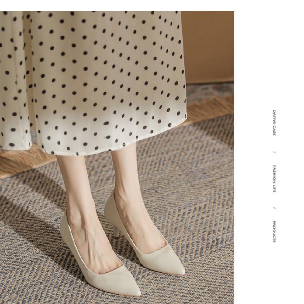 Damskie Szpilki z Ostrym Czubkiem 2025 Wiosna Jesień Nowe Białe Szpilki - Wygodne Delikatne Eleganckie Biurowe Buty Jednokolorowe XCY-357-8-1