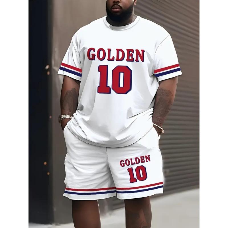 Men's Sports Short Sleeve Top Shorts Set Plus Size Breathable Basketball Sports Clothing Letter Print T-shirt Shorts 2-piece Set