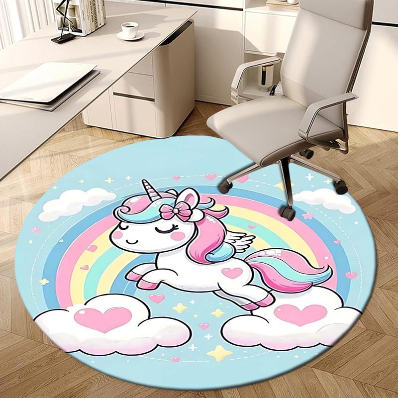 1PC Unicorn Rainbow Non-Slip Floor Round Carpet, Office, Family, Bedroom, Large Area Rug Indoor Rugs,  Durable Polyester-Z0402