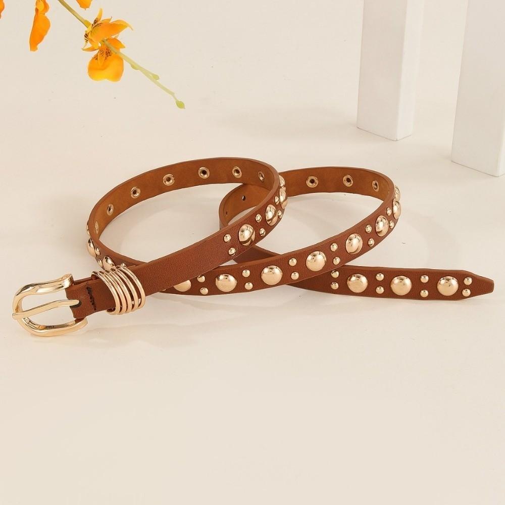 Metal Buckle Rivet Heavy Metal Belt Pu Leather Dress Waistband  Women's
