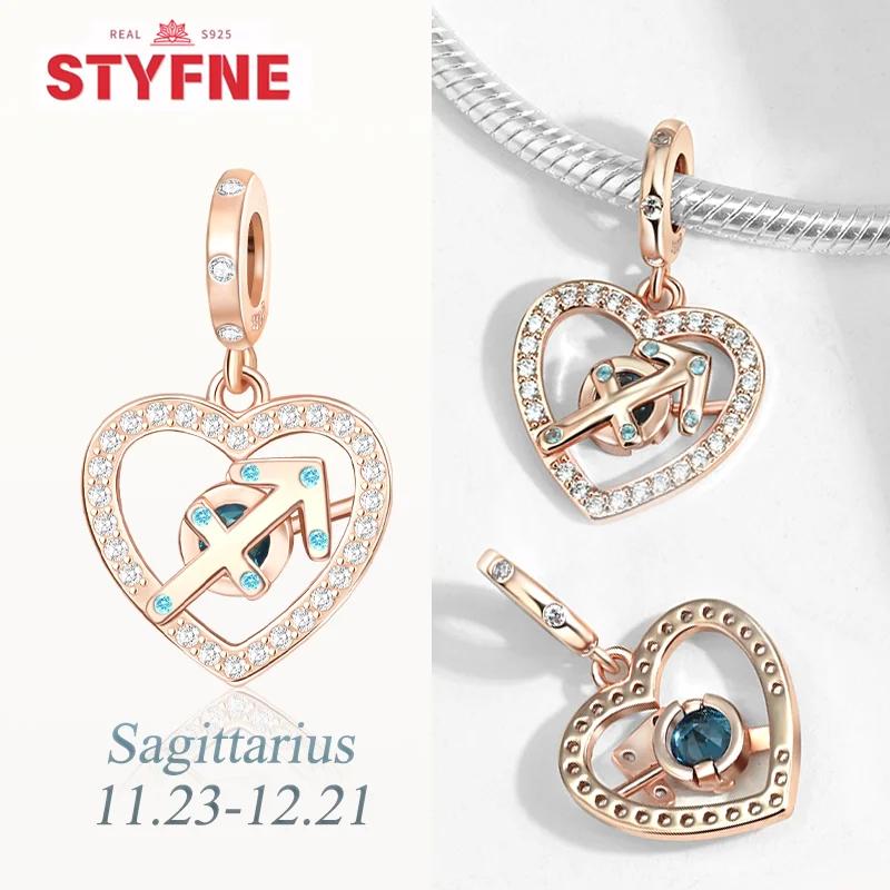 copper Twelve Constellations Heart Charm Bead Charms Bead Gemini Capricorn for Authentic Bracelets Diy Jewellery Gift for Women