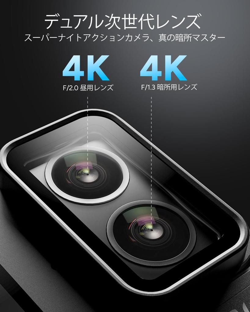 SCJAM SJ20 Action Image 1850mAh Dual 30M Night 64GB Card Camera, 4K/30fps, 6-Axis Stabilization, High-Capacity F2.0/F1.3 Lens, 154° Wide-Angle FOV,