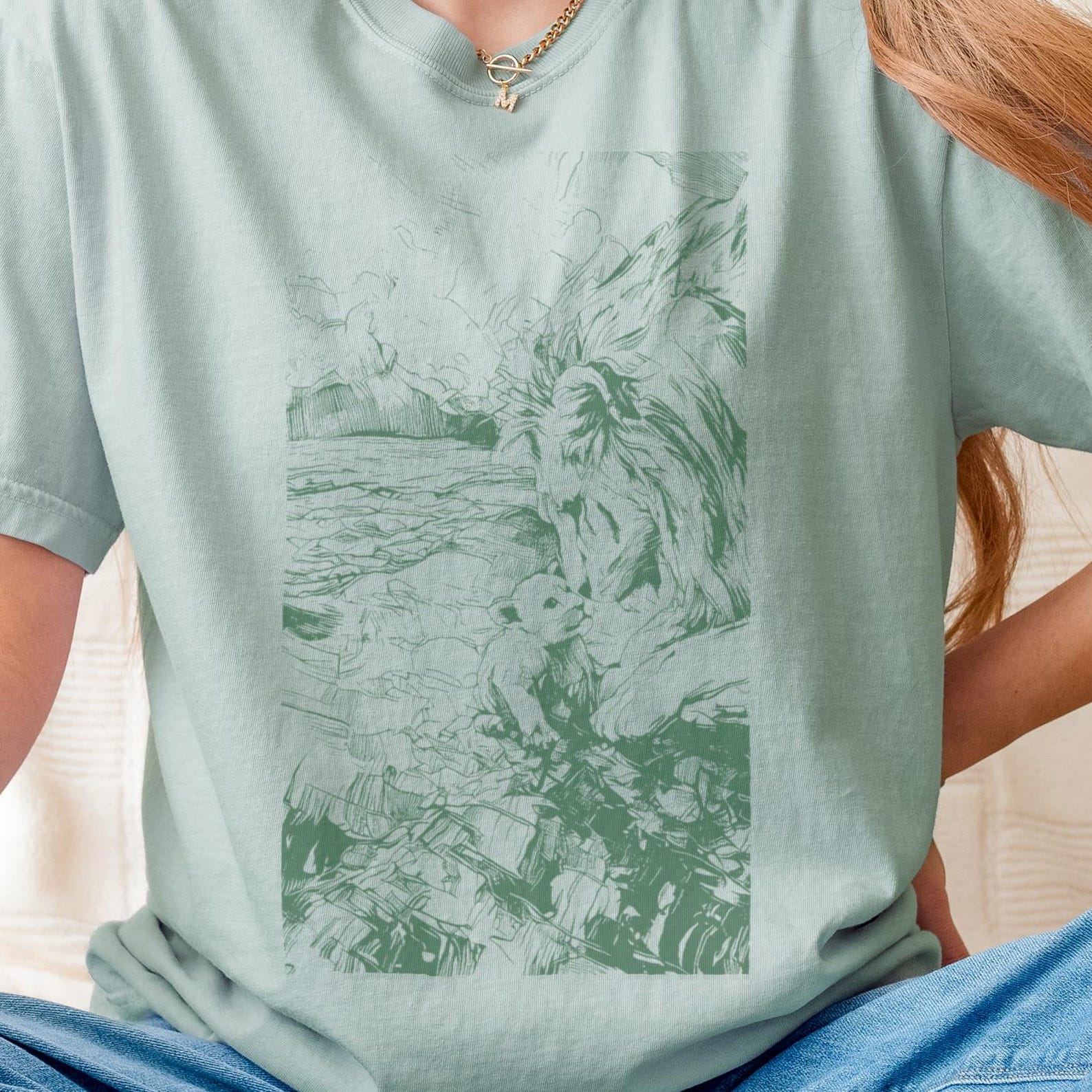 Lion and Cub Impressionist Art T-Shirt Unisex Comfort Colors Nature Line Art Family Animals 140