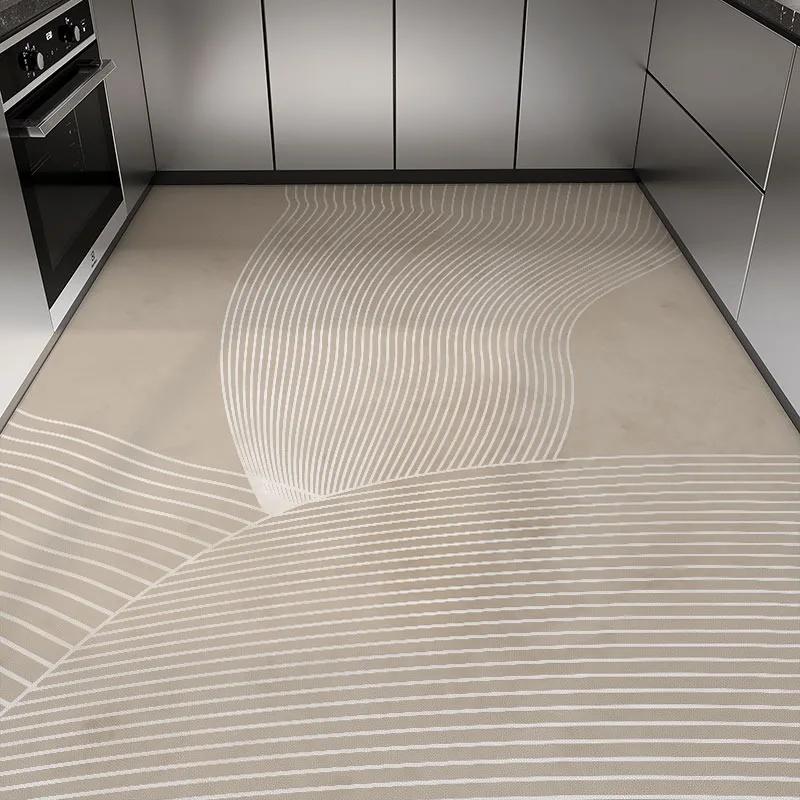 Waterproof PVC Kitchen Mat Non-slip Oil-proof Large Floor Rug Beige Leather Japanese Home Decoration Carpet
