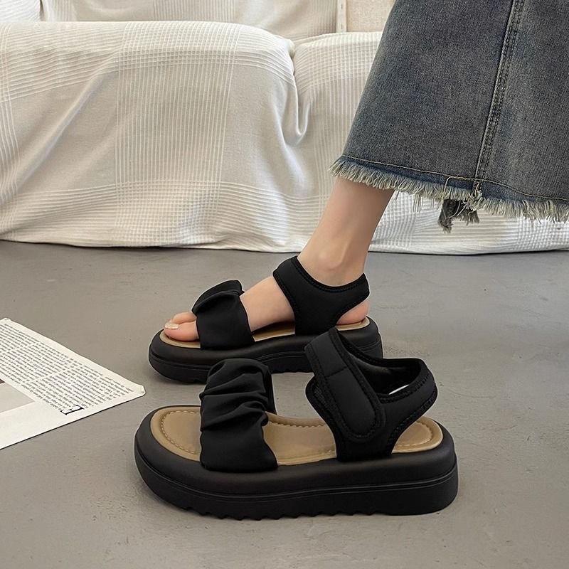 Real Soft Leather French Fairy Wind Soft-soled Sandals Female 2025 New Foreign Style Heightening Versatile Non-slip Roman Shoes