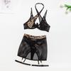 Erotic Sexy Lingerie Sets For Women Interesting Underwear Suspender Cross Leopard Print Splicing Halter Neck Perspective Set