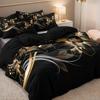 Luxurious Duvet Cover Set Modern Black Golden Floral Print Soft Breathable Bedding Includes 1 Duvet Cover And 2 Pillowcases