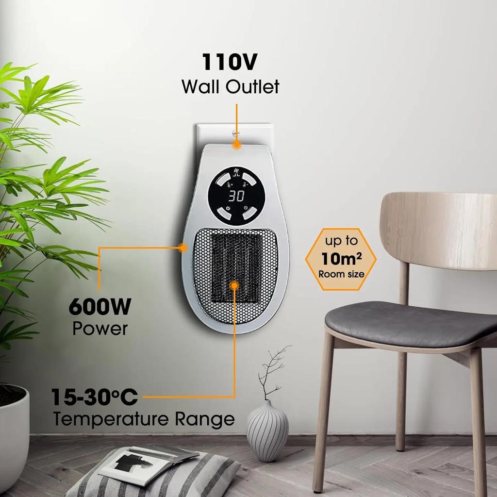 500W Portable Heater Plug in Wall Room Heater Home Appliance Heating Stove Electric Heater with Adjustable Thermostat Timer