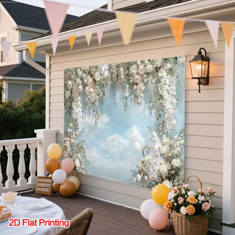 2D Ramadan Kareem Backdrop Brown Moon Pink Roses Background for Muslim Eid Photoshoot Banner