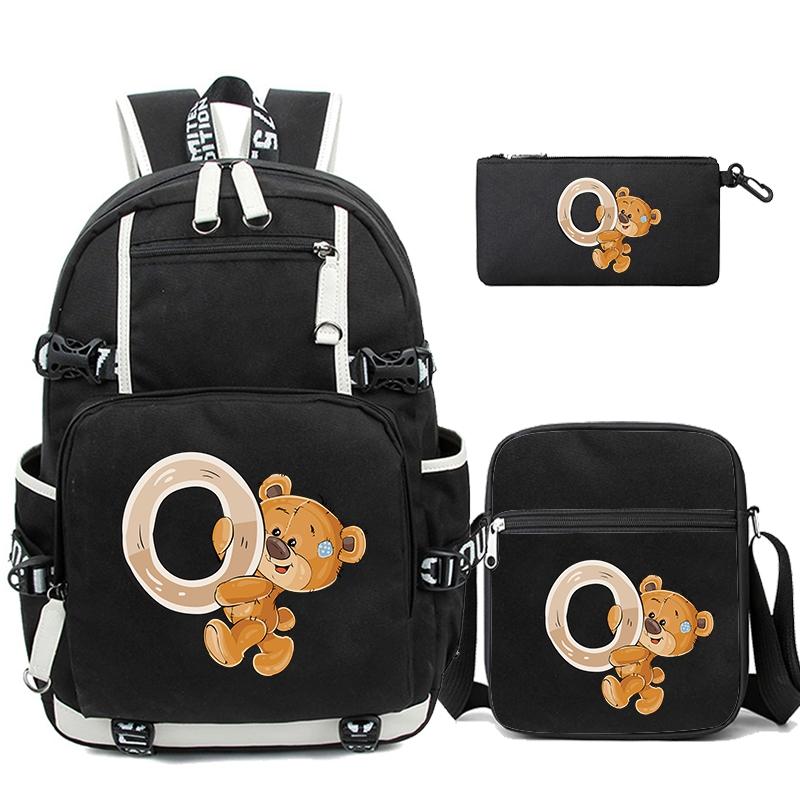 3Pcs/set Cute Little Bear 26 English Letters Bookbag Back To School Backpack Child Gift with Pencil Case Shoulder Bag Backpack