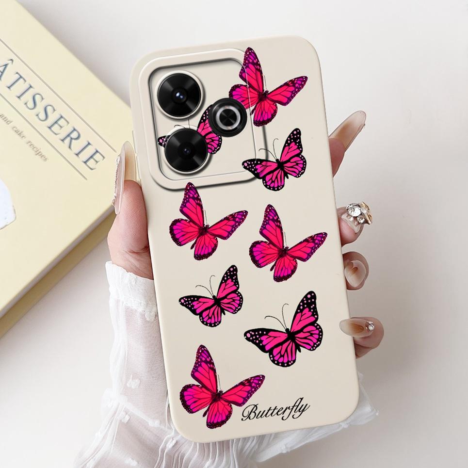 For Xiaomi Redmi 13 4G 5G Back Cover On Redmi13 5G Coque Funda Flower Butterfly Women Fashion Phone Case Liquid Silicone Shell