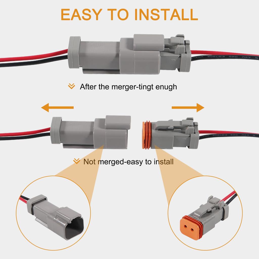 DIANN 3 Sets 2 Pin Dt Connector Waterproof Kit 2 Pin Connector Male and