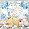 2D Baby Boy Watercolor Backdrop Blue Floral & Balloon Gender Reveal Photo Background