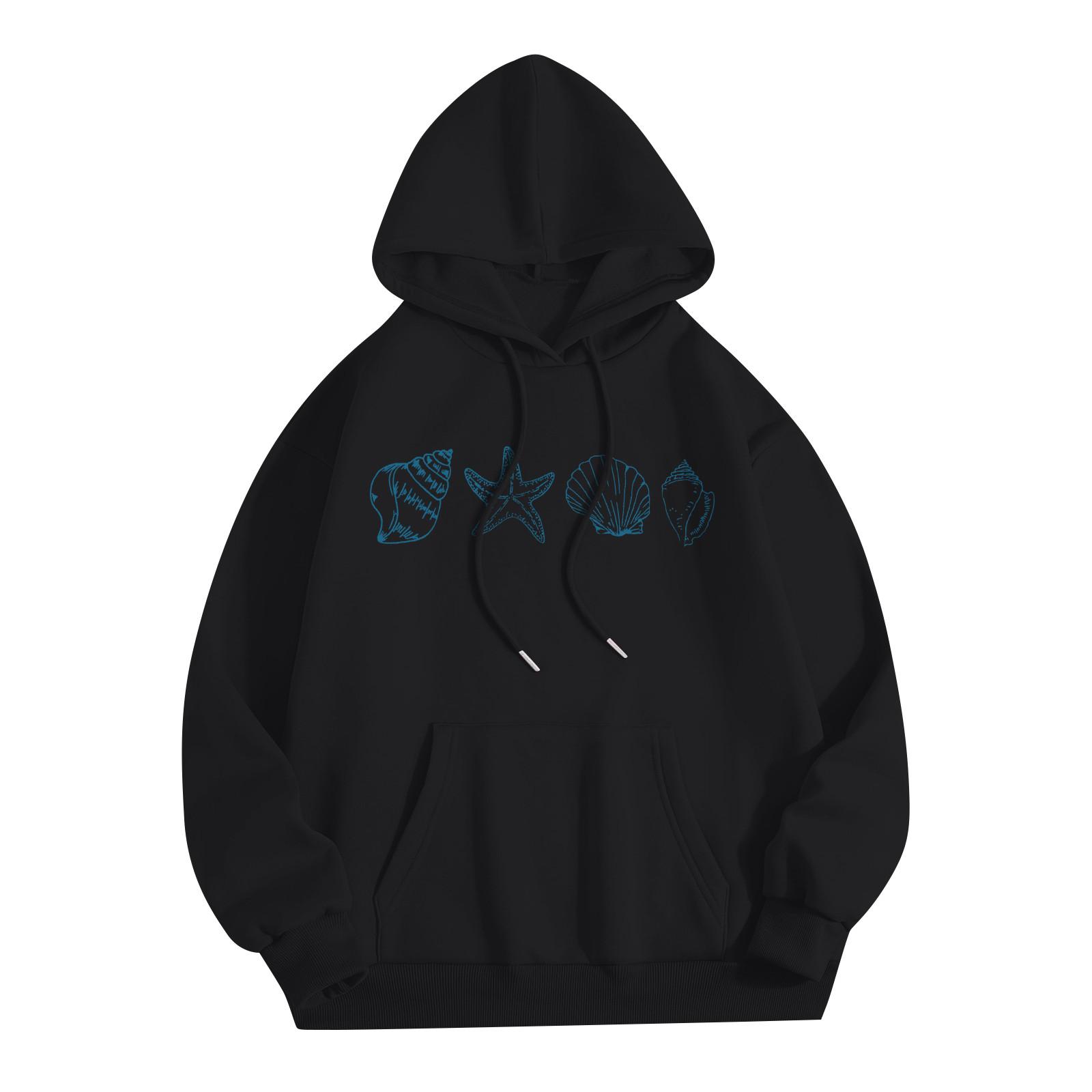 

Толстовки для девочек-подростков с длинным рукавом и принтом букв, повседневные графические толстовки с капюшоном, пуловер с завязками, симпатичная толстовка большого размера L чёрный