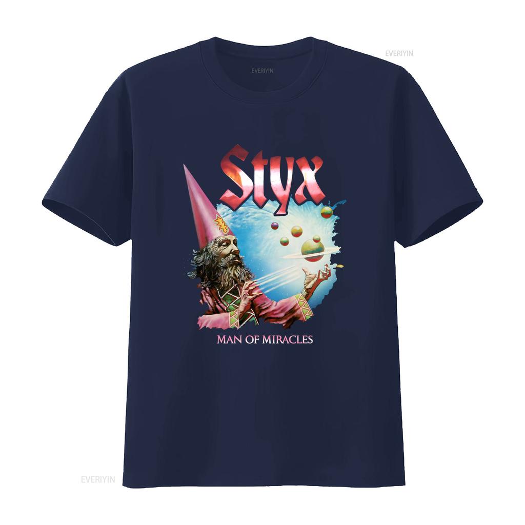 Vintage Styx Rock Band Unisex of Miracles Wizard Print Casual T Shirt vintage Washed fashion Breathable graphic streetwear